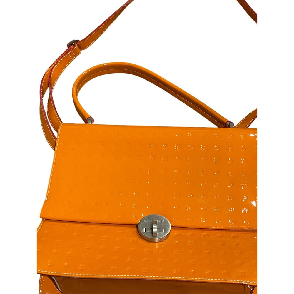 Arcadia Italian orange patent leather satchel bag